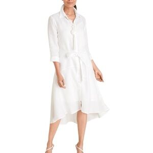 Chico's High Low Hem Button Front Midi Linen Dress